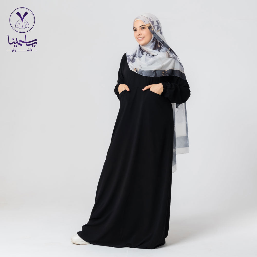 عباية كريب بجيوب وسوستة امامية سوداء