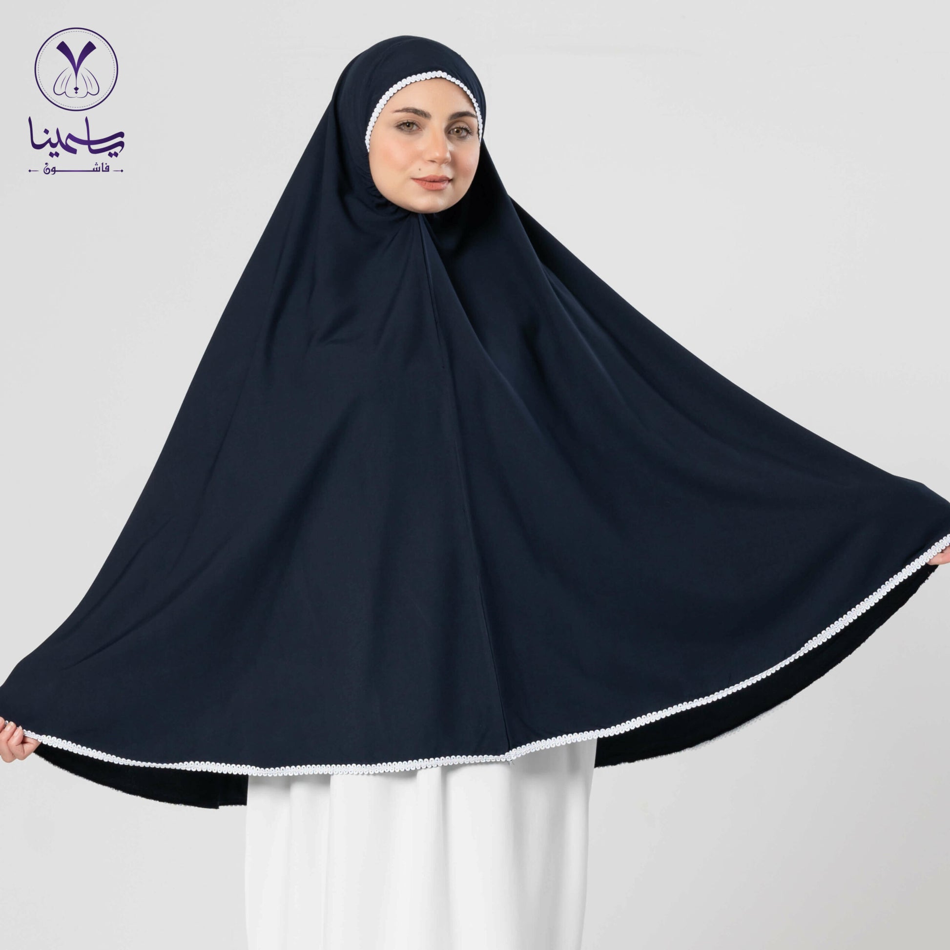 خمار سادة دانتيل كحلي