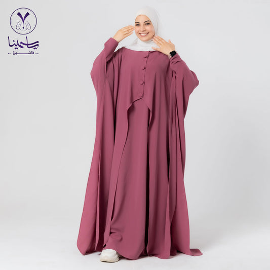ادناء كريب سادة قطعتين بأزرار امامية كشمير